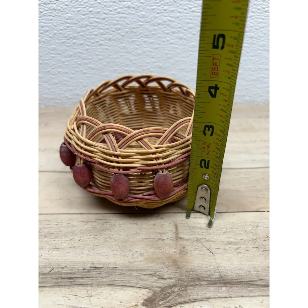 Vtg Set Of 2 Handwoven Baskets Doublewall With Beads Cherokee Style